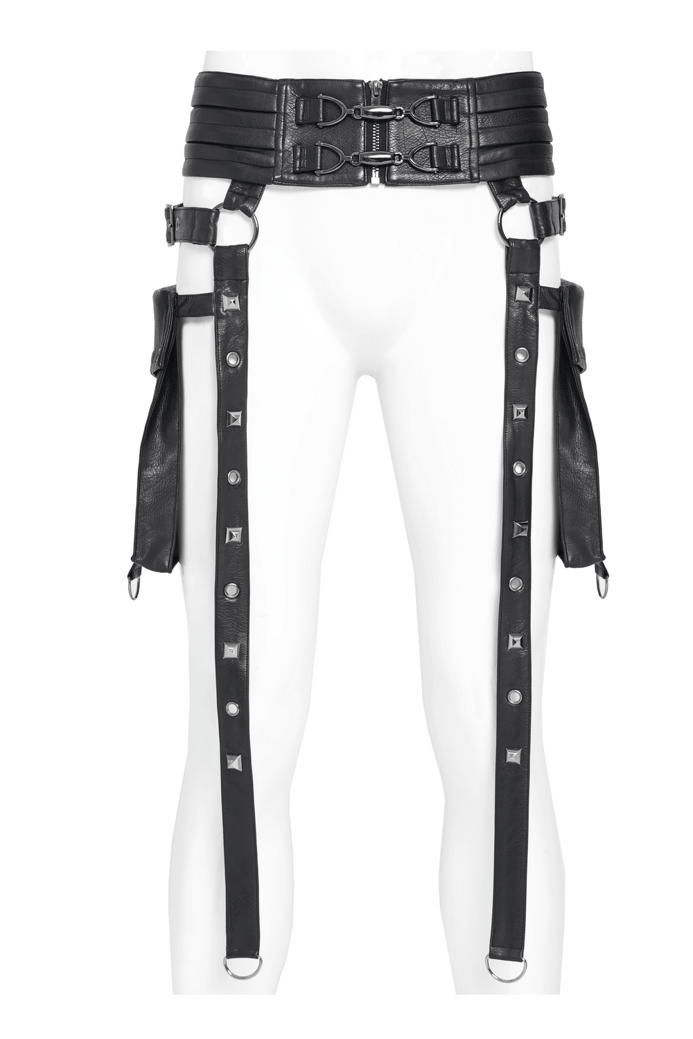 Black Punk Harness Belt with Garter Straps and Pouches