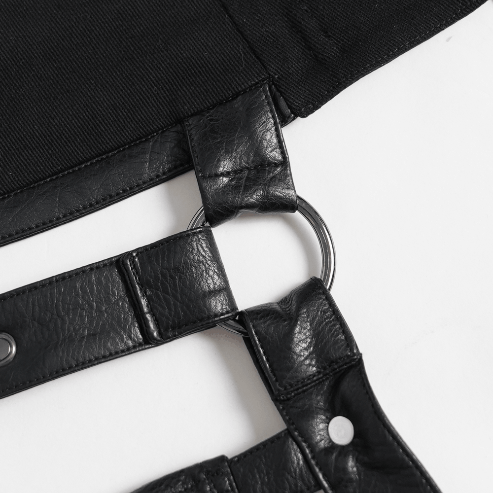 Black Punk Harness Belt with Garter Straps and Pouches