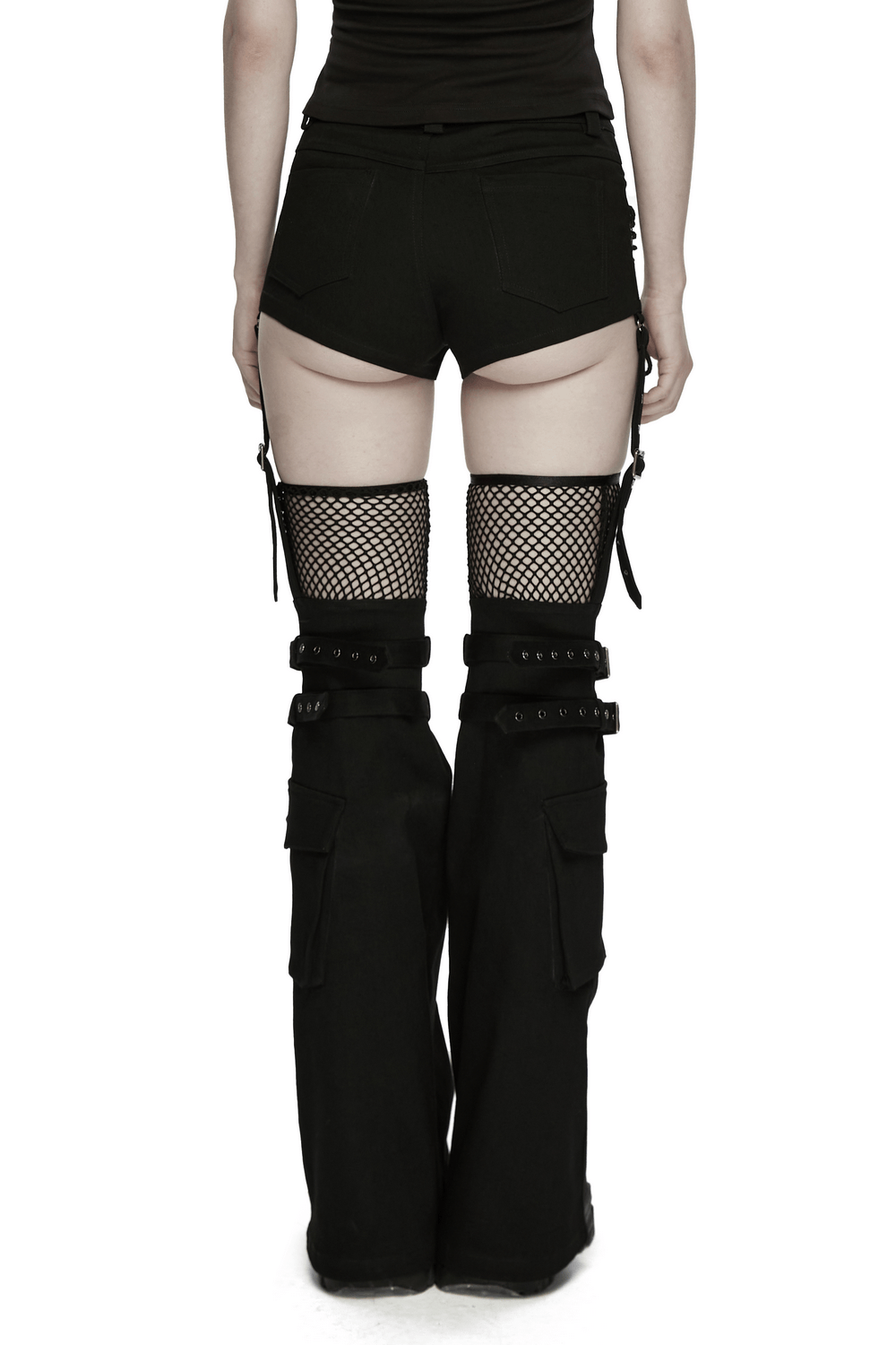 Black Punk Lace Up Shorts and Detachable Flared Pants