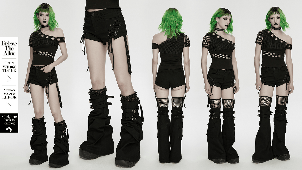 Black Punk Lace Up Shorts and Detachable Flared Pants