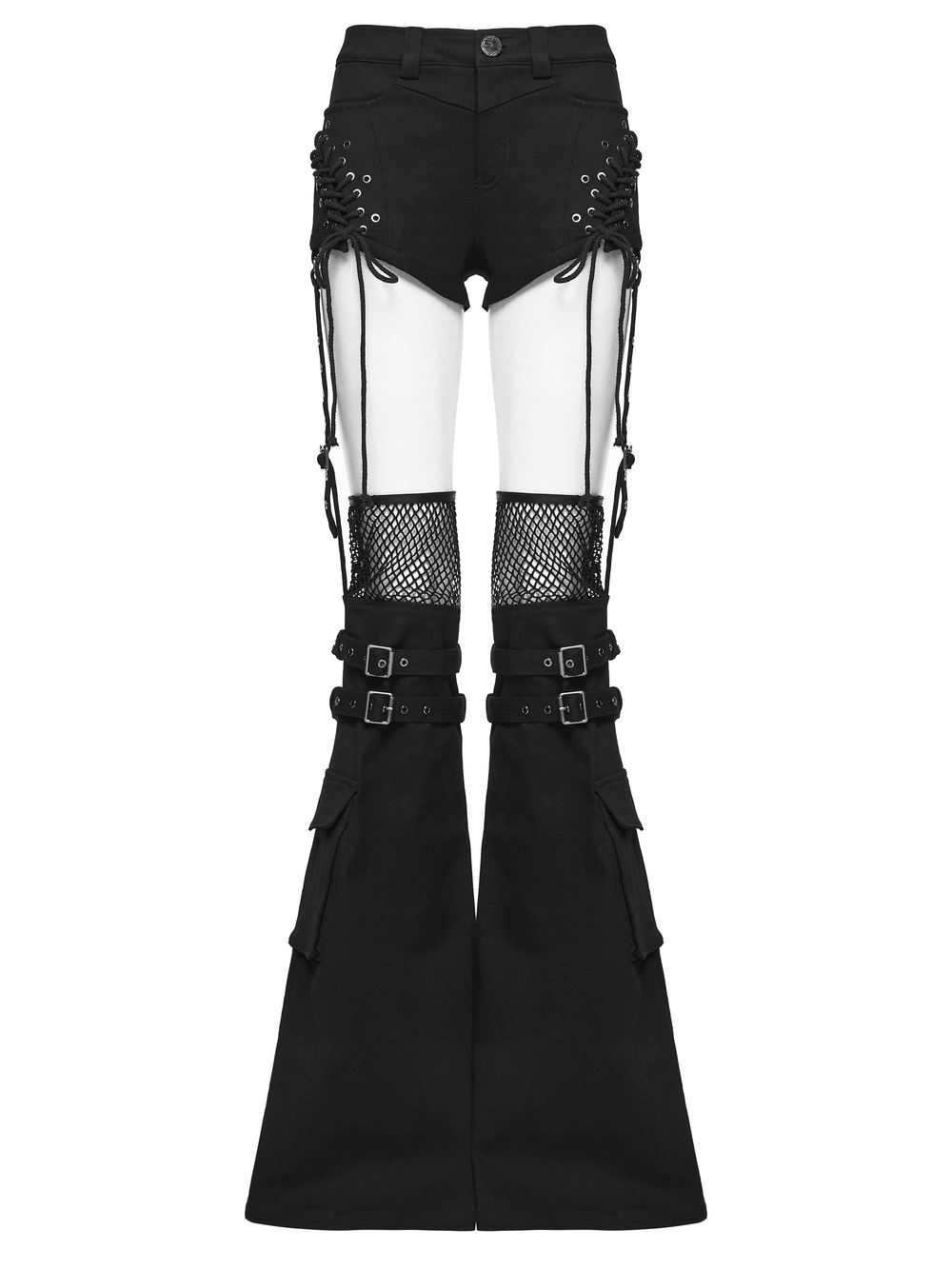 Black Punk Lace Up Shorts and Detachable Flared Pants