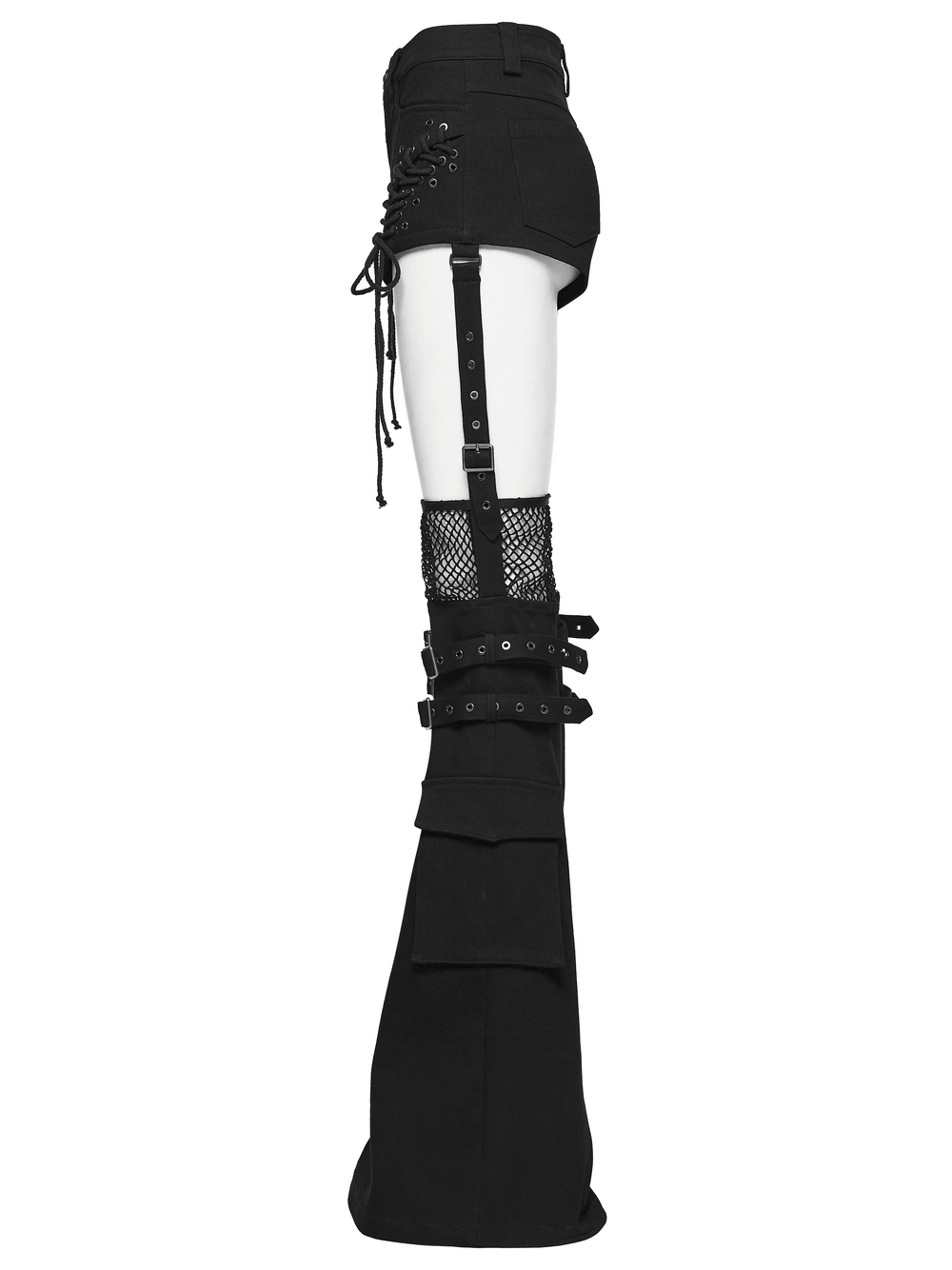 Black Punk Lace Up Shorts and Detachable Flared Pants