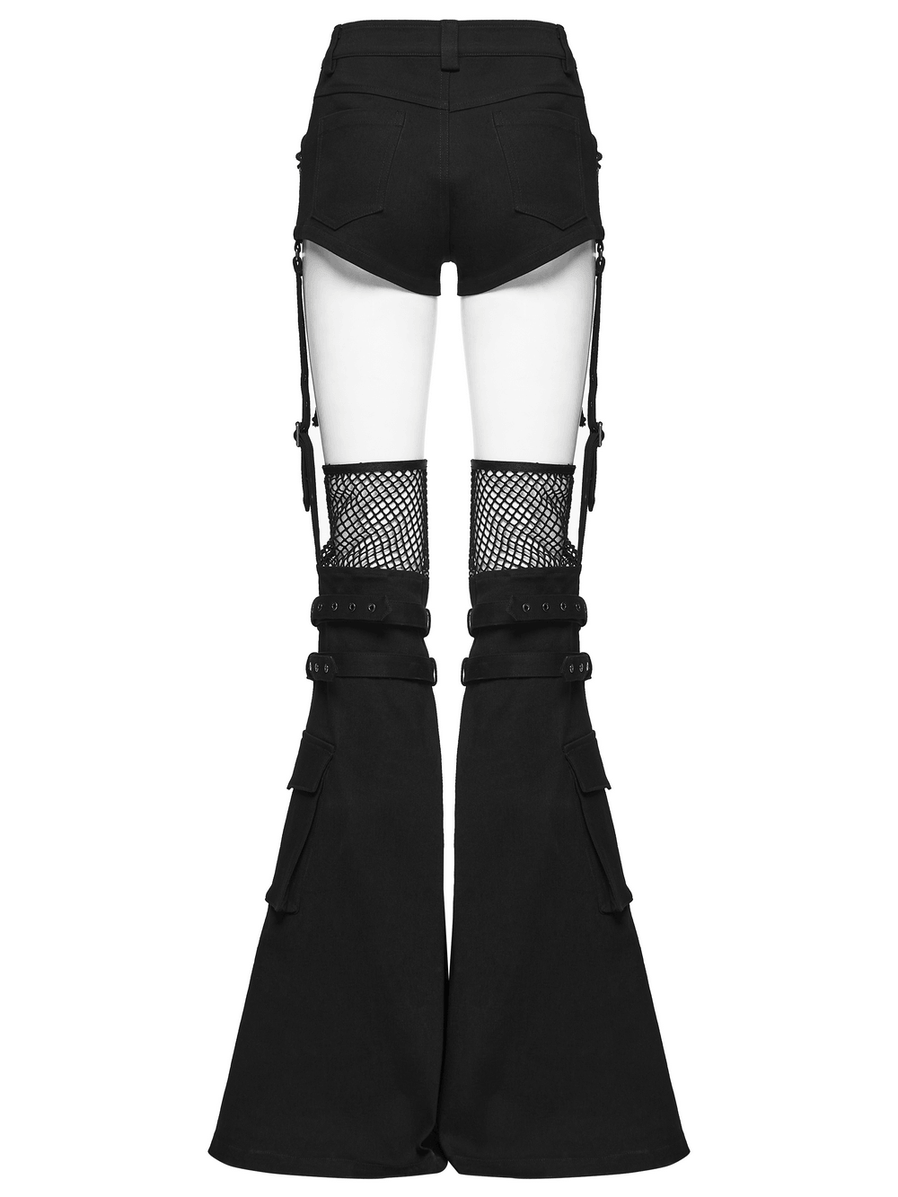 Black Punk Lace Up Shorts and Detachable Flared Pants