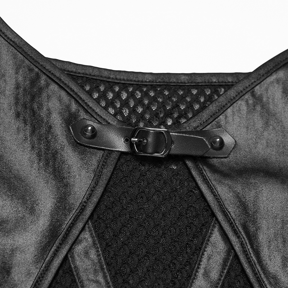 Black Punk Mesh Camisole Top With Faux Leather