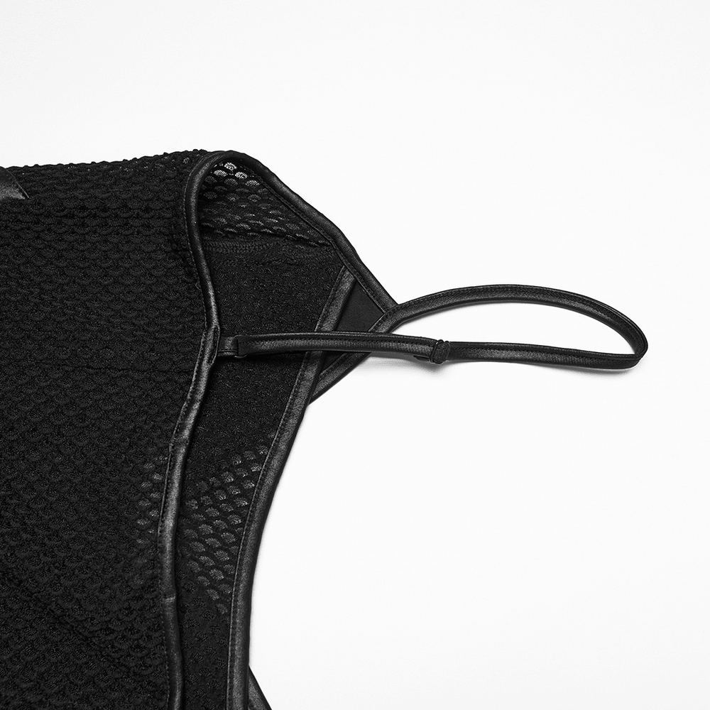 Black Punk Mesh Camisole Top With Faux Leather