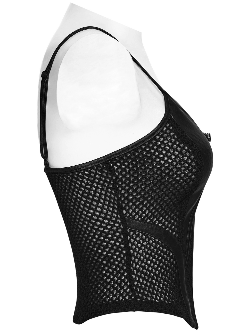 Black Punk Mesh Camisole Top With Faux Leather
