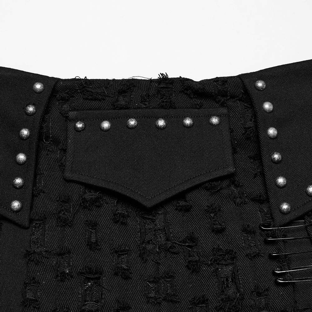 Black Punk Mini Skirt with Studs and Safety Pins