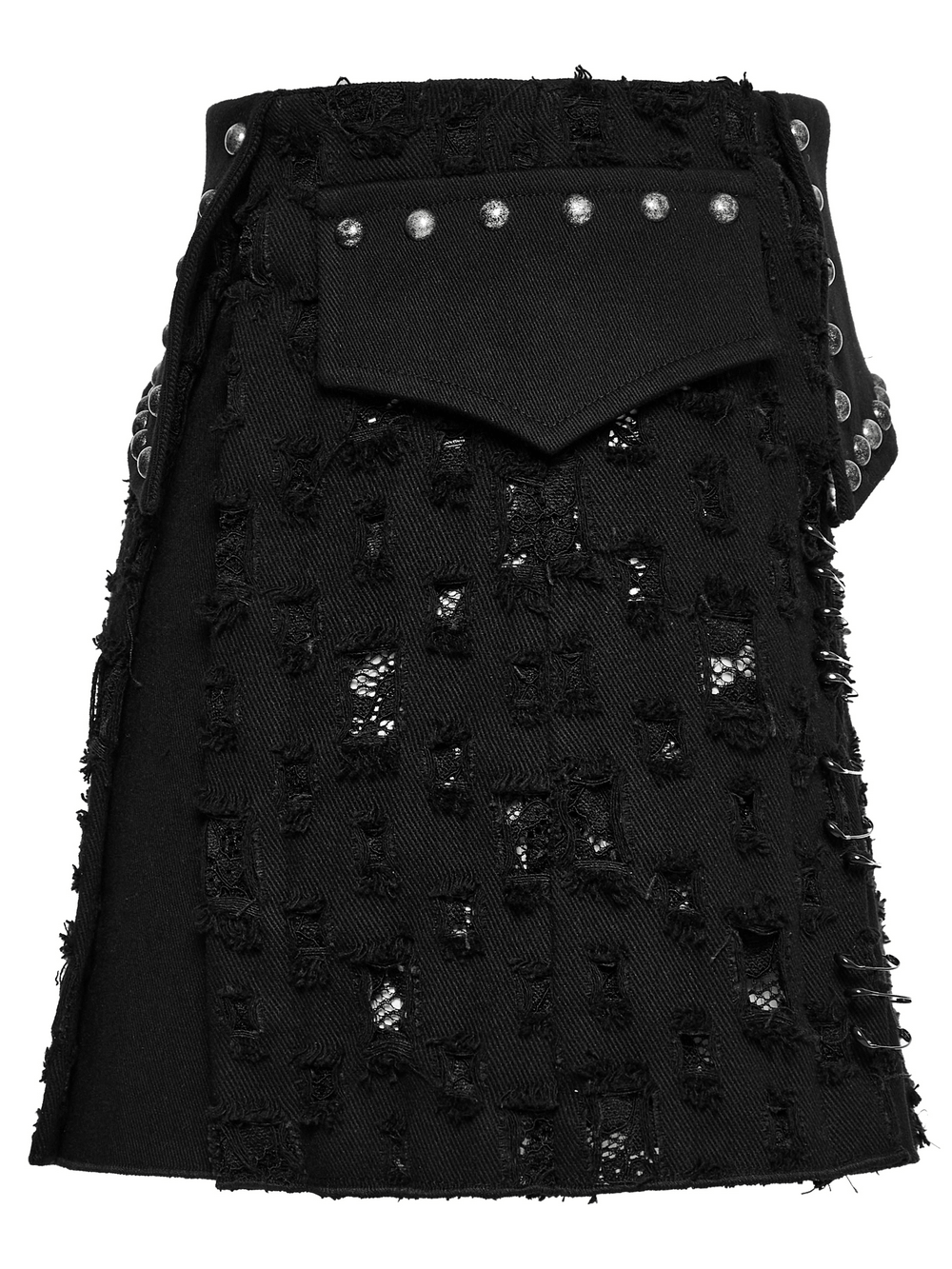 Black Punk Mini Skirt with Studs and Safety Pins