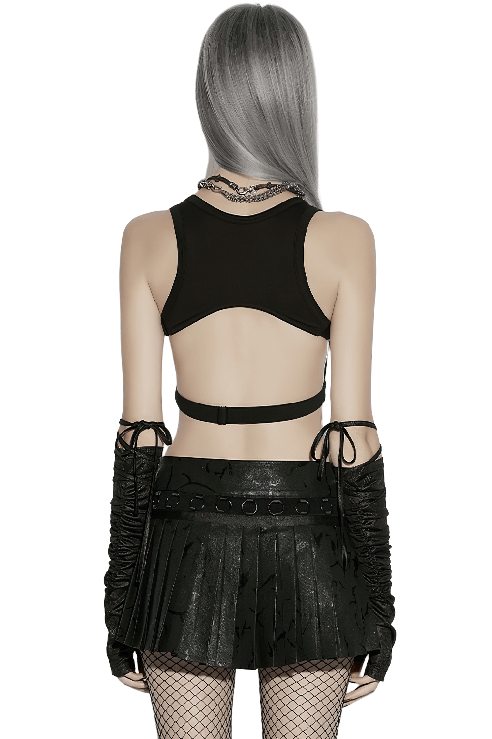Black Punk Pleated Mini Skirt with Ring Details