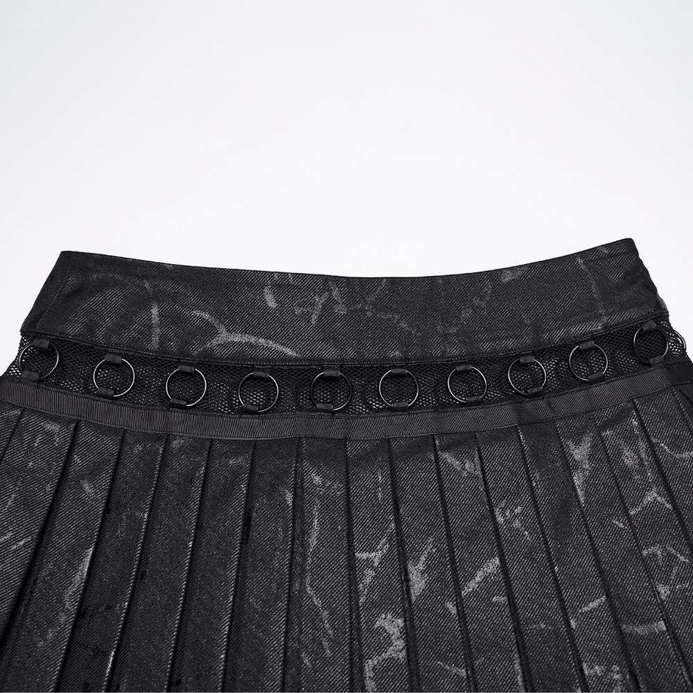 Black Punk Pleated Mini Skirt with Ring Details