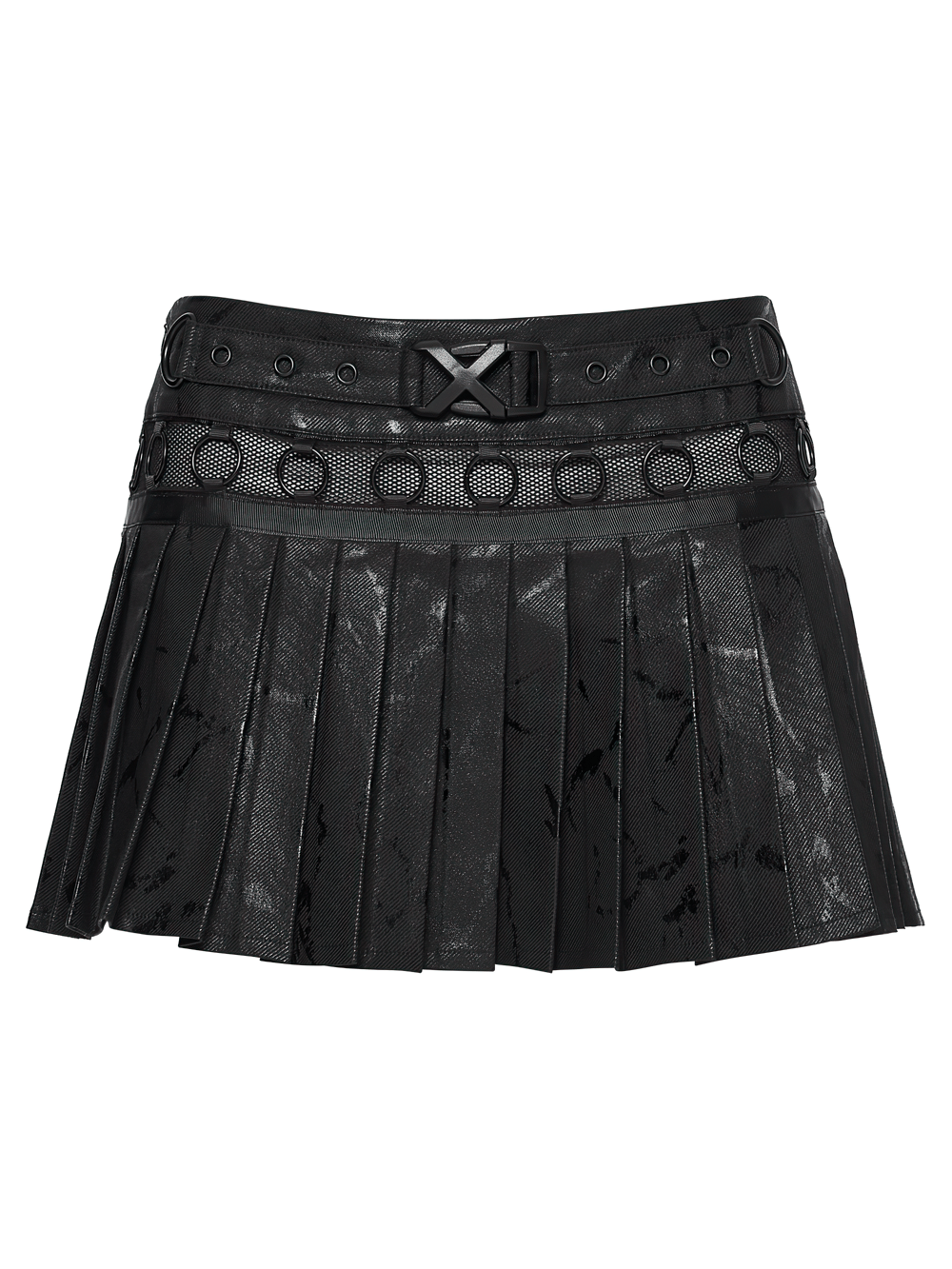 Black Punk Pleated Mini Skirt with Ring Details