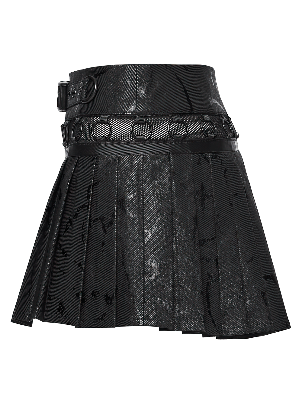 Black Punk Pleated Mini Skirt with Ring Details