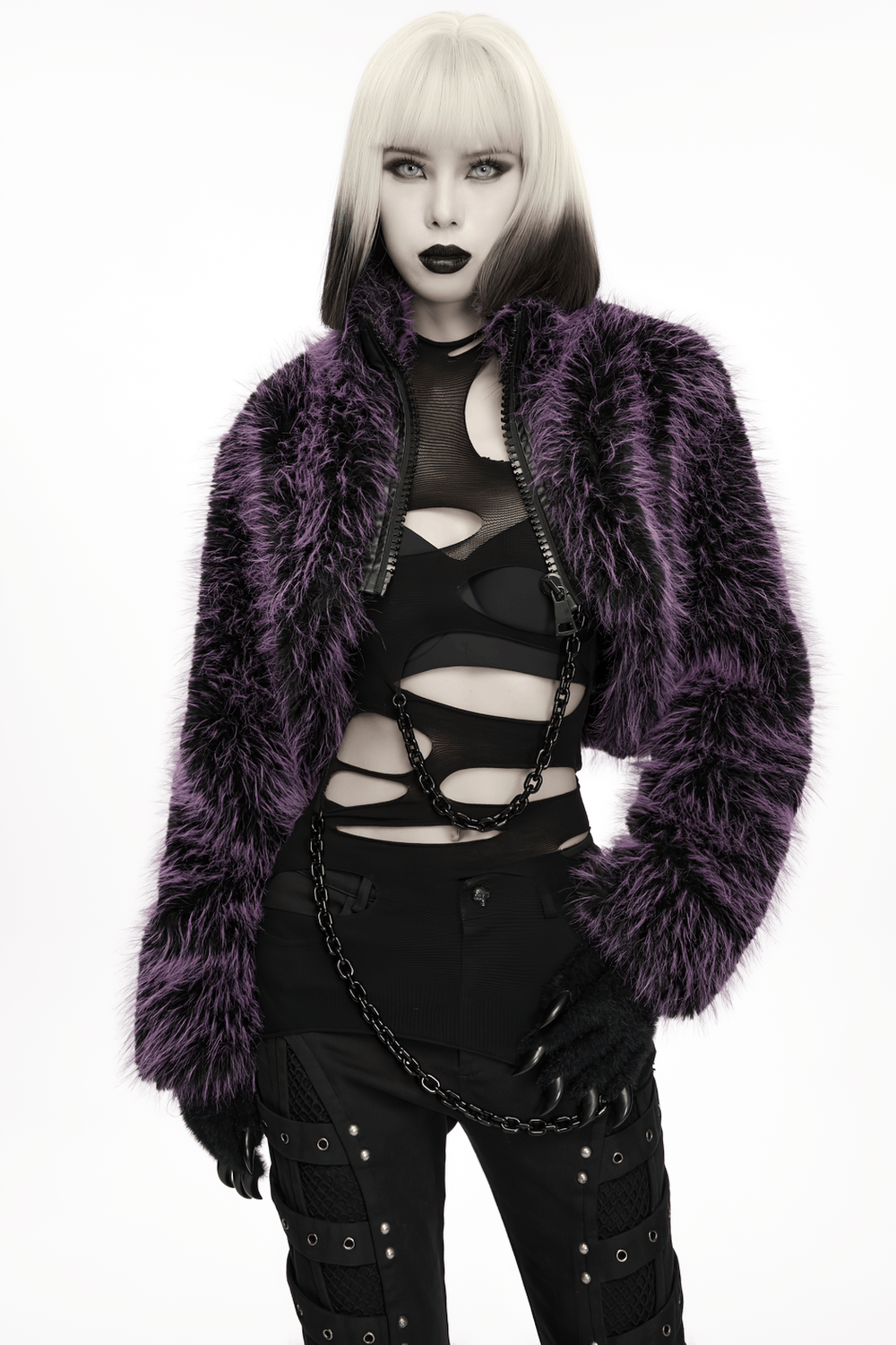Black Punk Ripped Crop Top with Detachable Chains