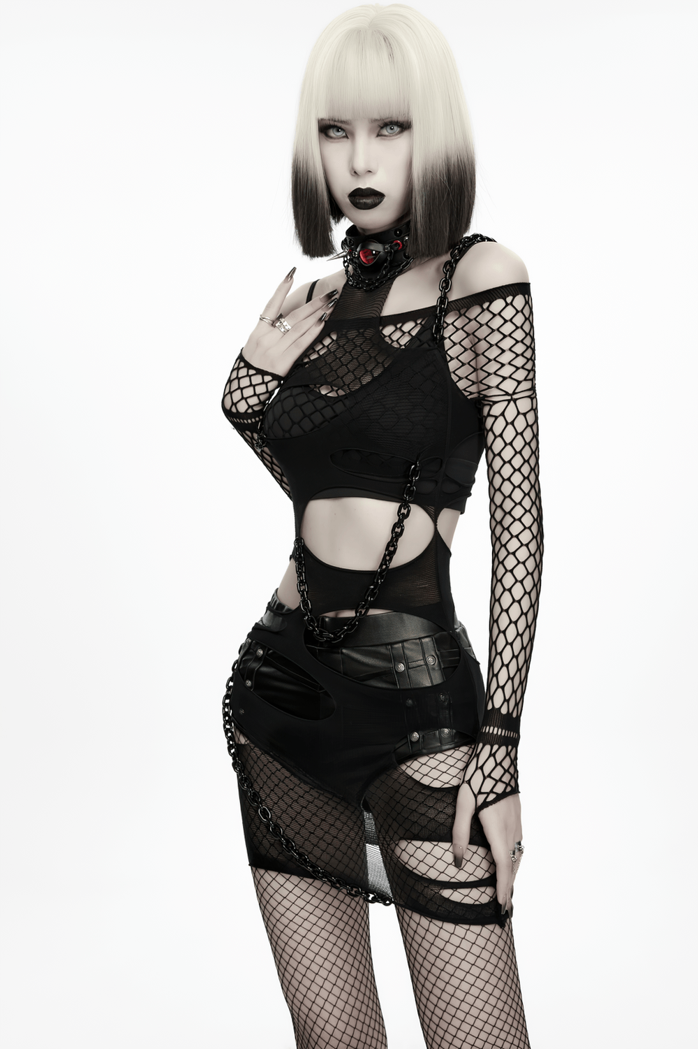 Black Punk Ripped Crop Top with Detachable Chains