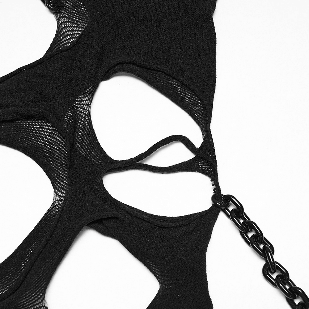 Black Punk Ripped Crop Top with Detachable Chains