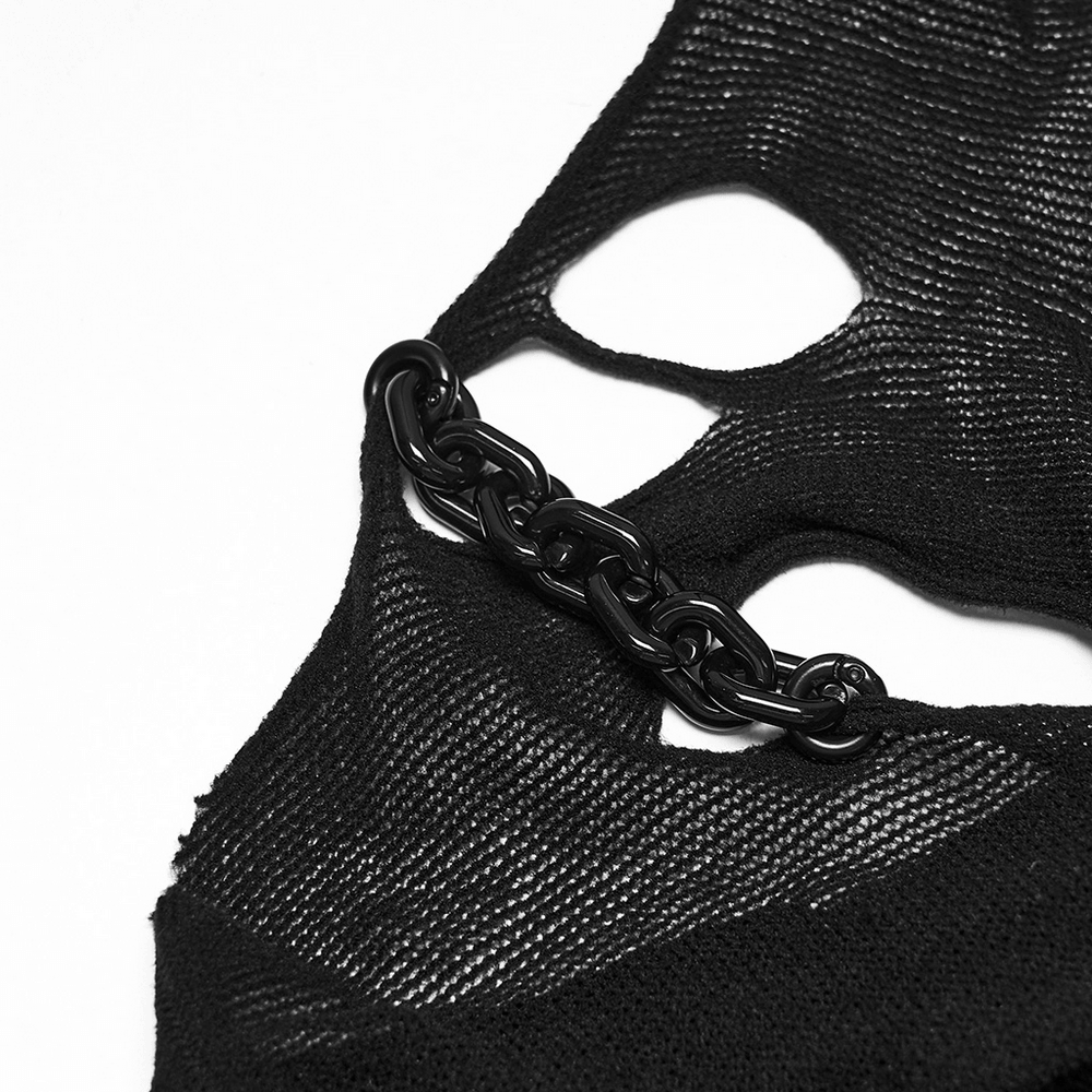 Black Punk Ripped Crop Top with Detachable Chains