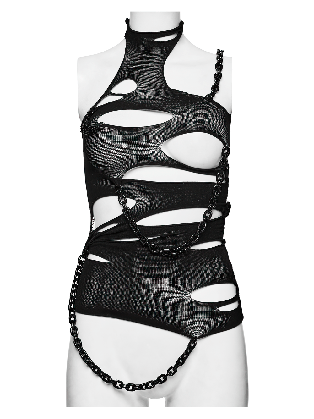 Black Punk Ripped Crop Top with Detachable Chains