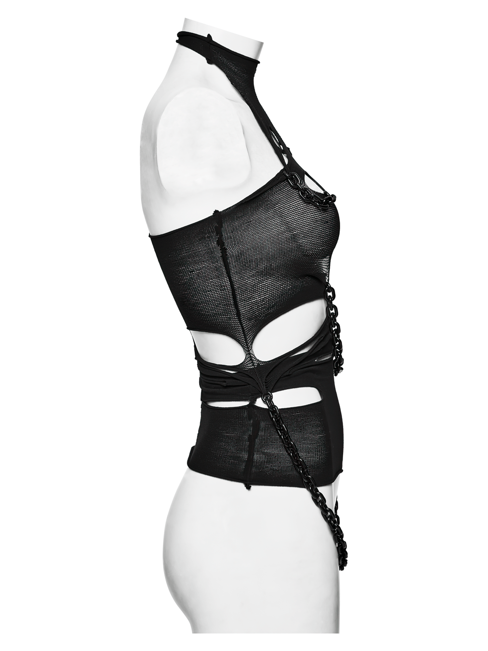 Black Punk Ripped Crop Top with Detachable Chains