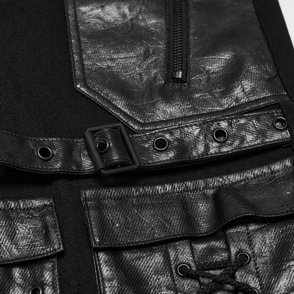 Black Punk Wide-Leg Cargo Pants with Harness Straps