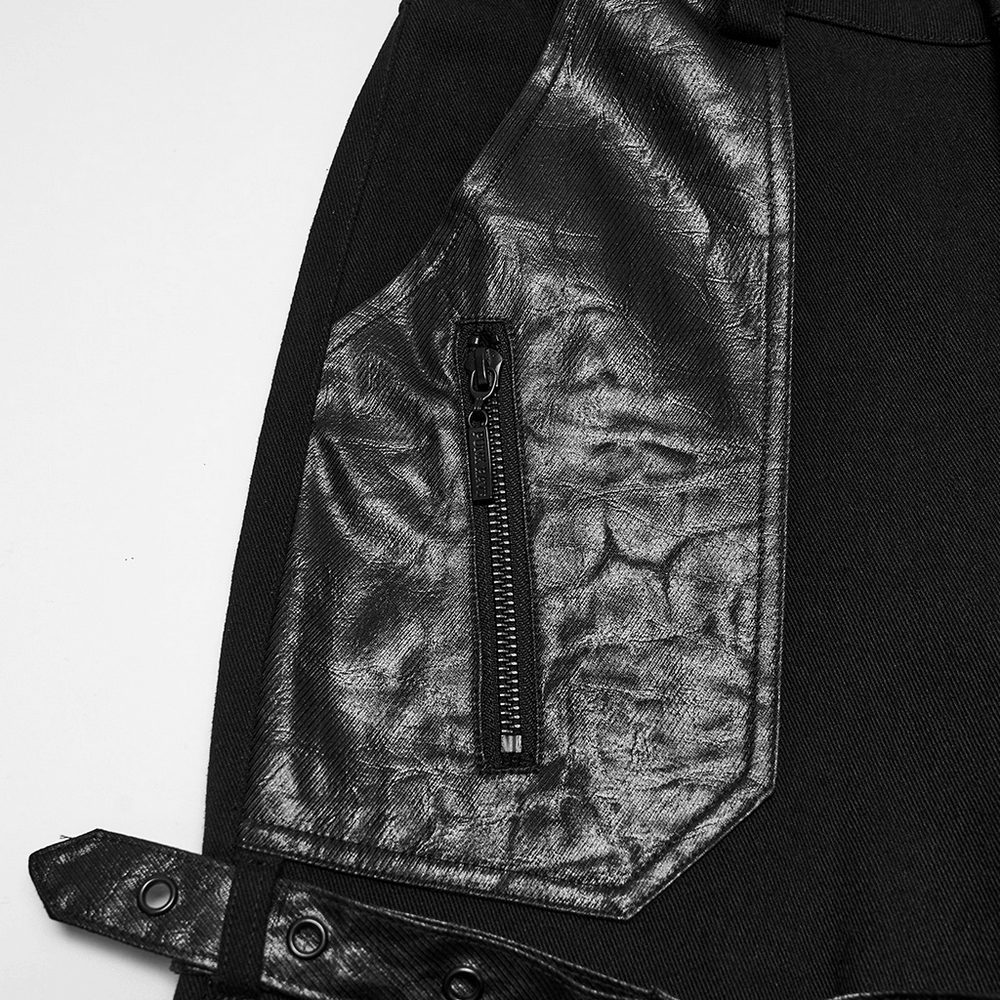 Black Punk Wide-Leg Cargo Pants with Harness Straps