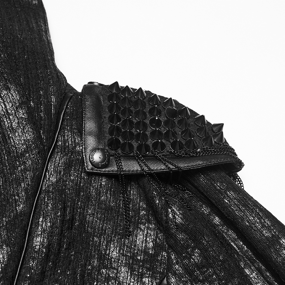 Black Ribbed Punk Jacket with Hood and Leather Cuffs