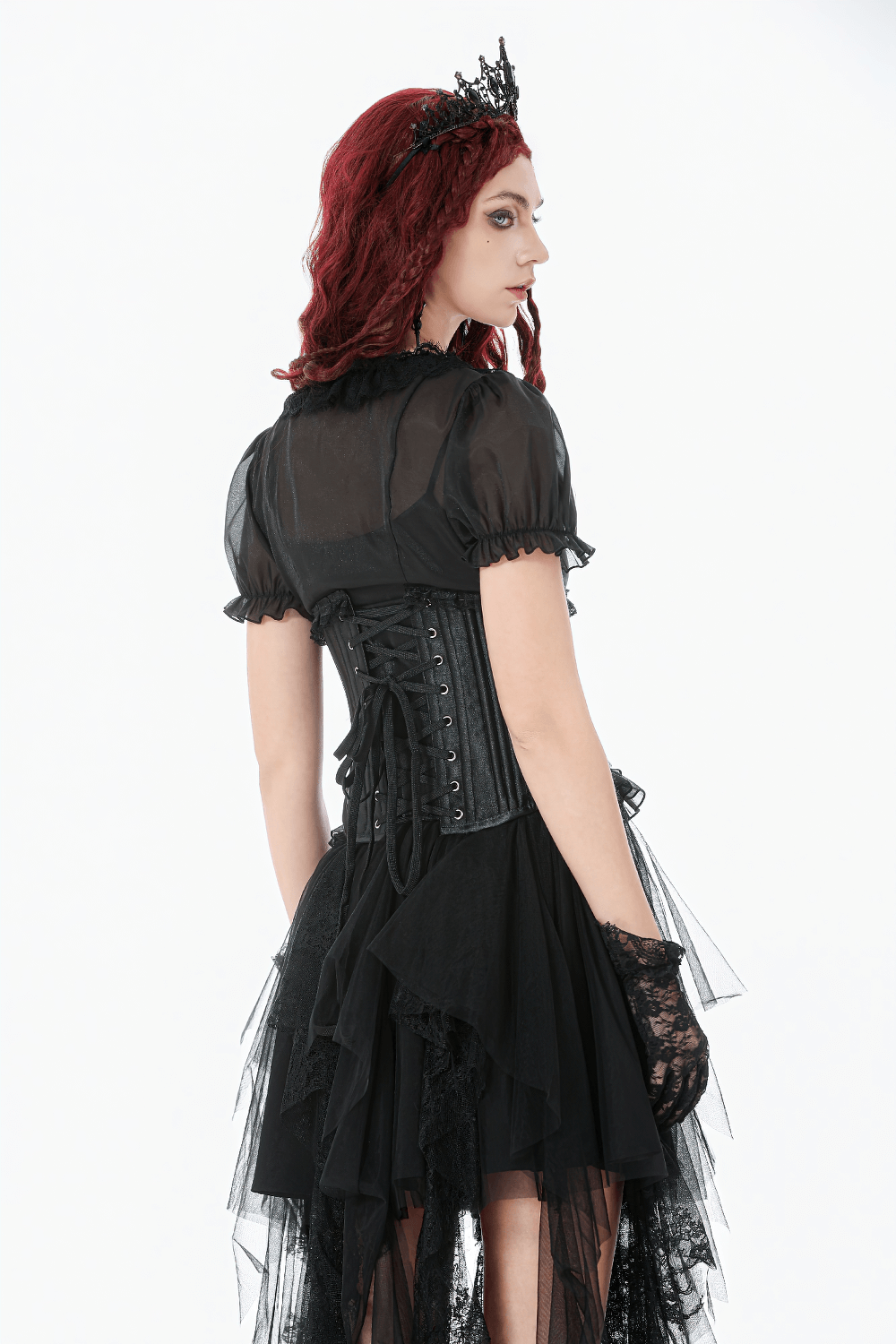 Black Satin Underbust Corset with Front Busk Closure