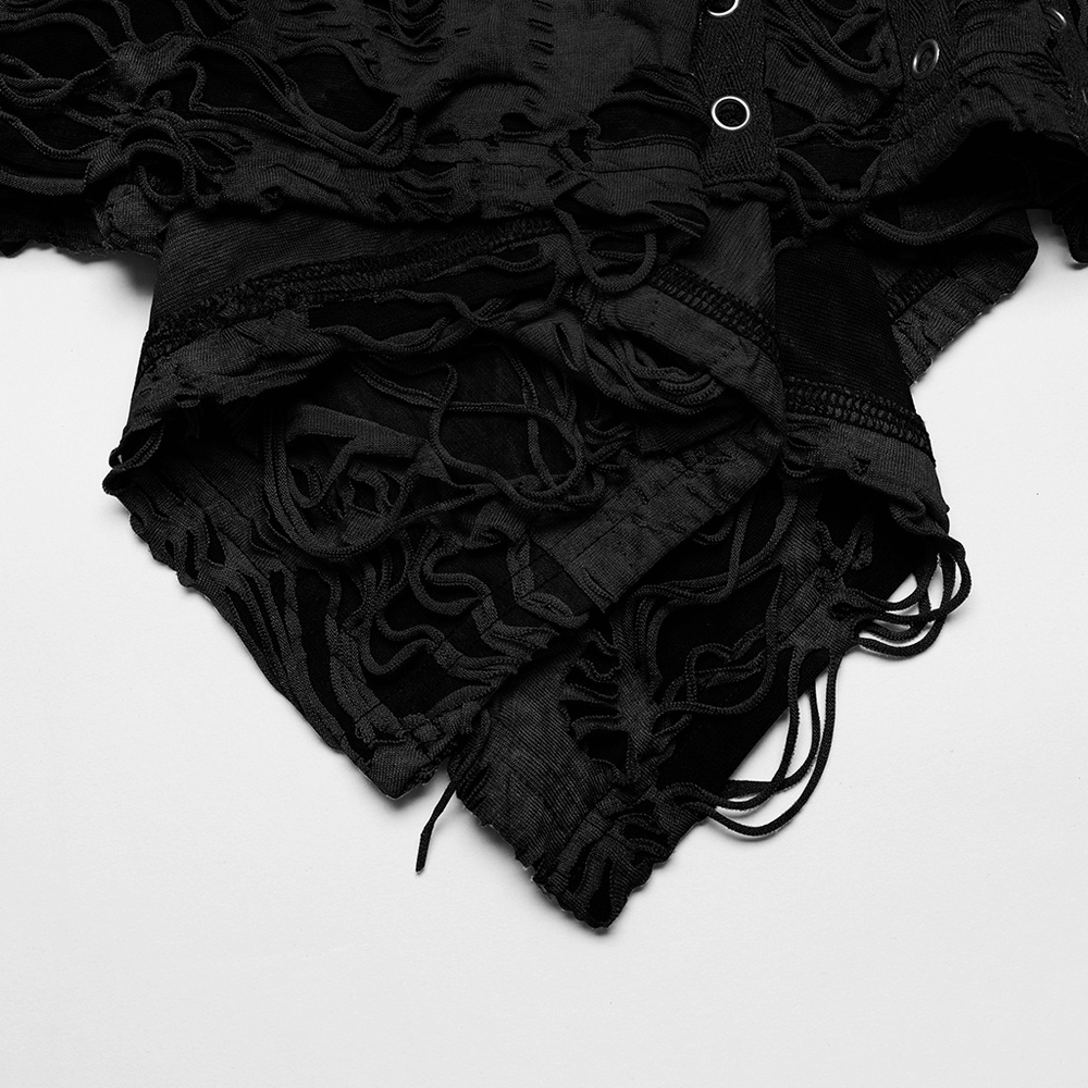 Black Shredded Punk Mini Dress with Tattered Texture