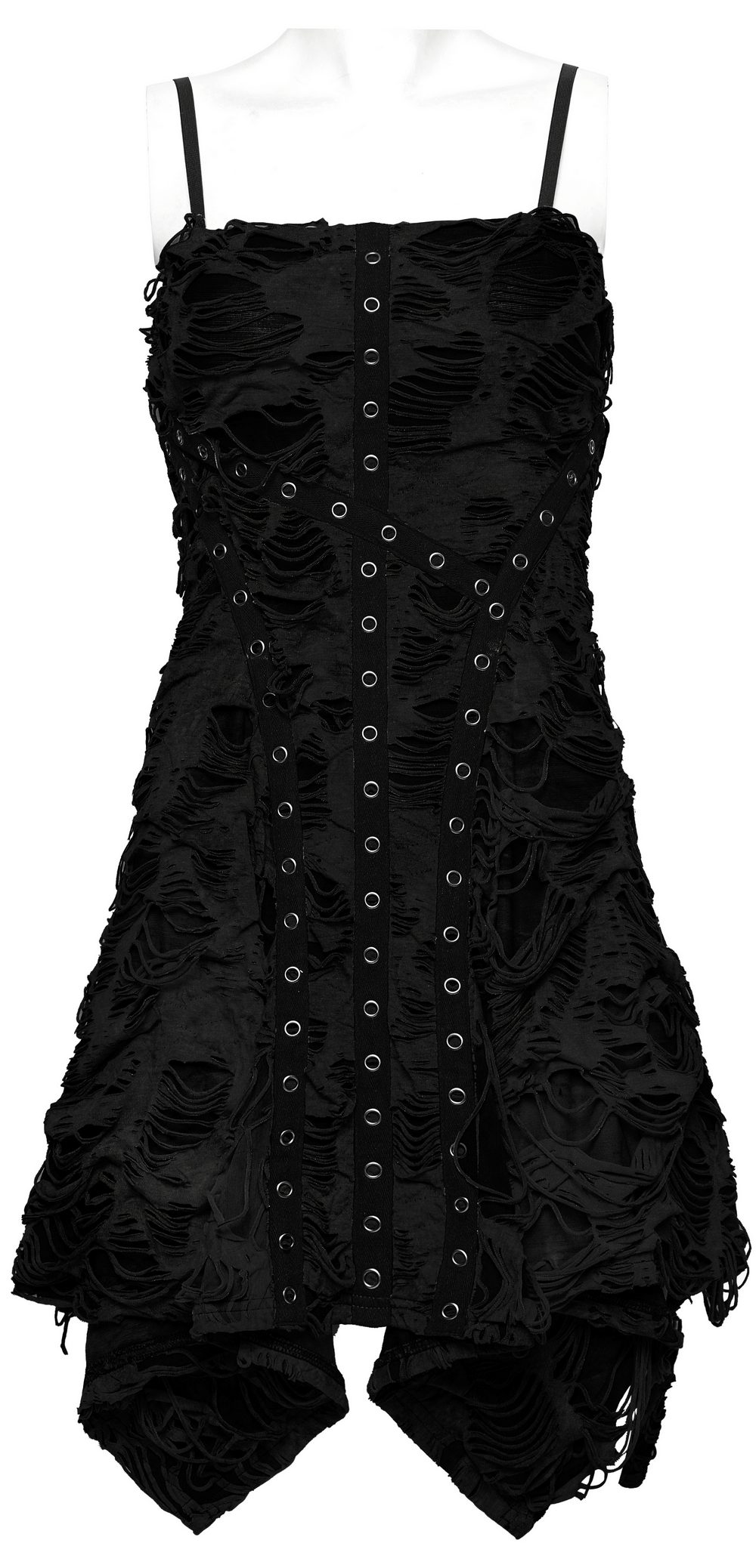 Black Shredded Punk Mini Dress with Tattered Texture
