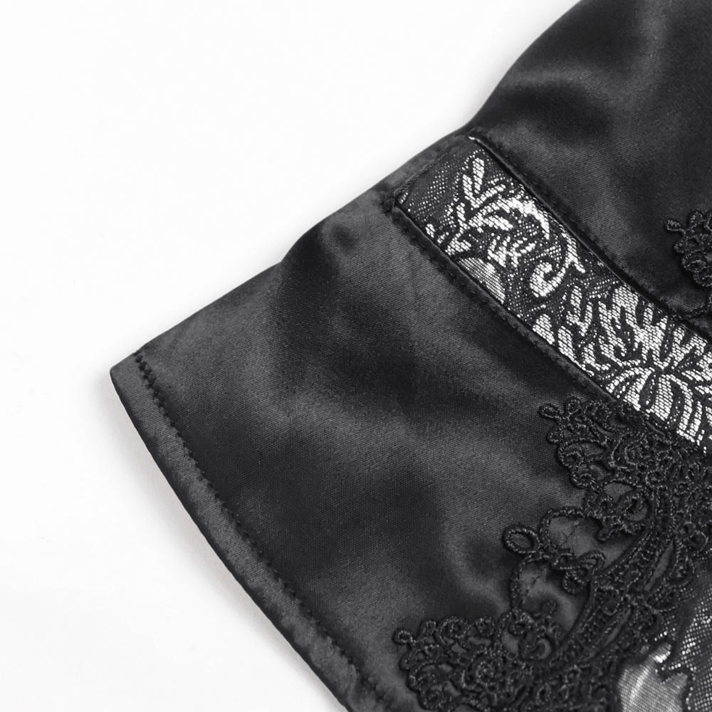 Black Silver Gothic Brocade Waistcoat with Lace