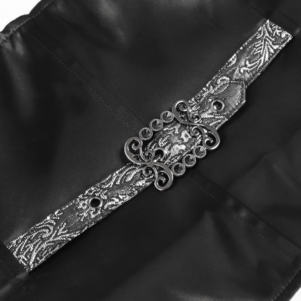 Black Silver Gothic Brocade Waistcoat with Lace