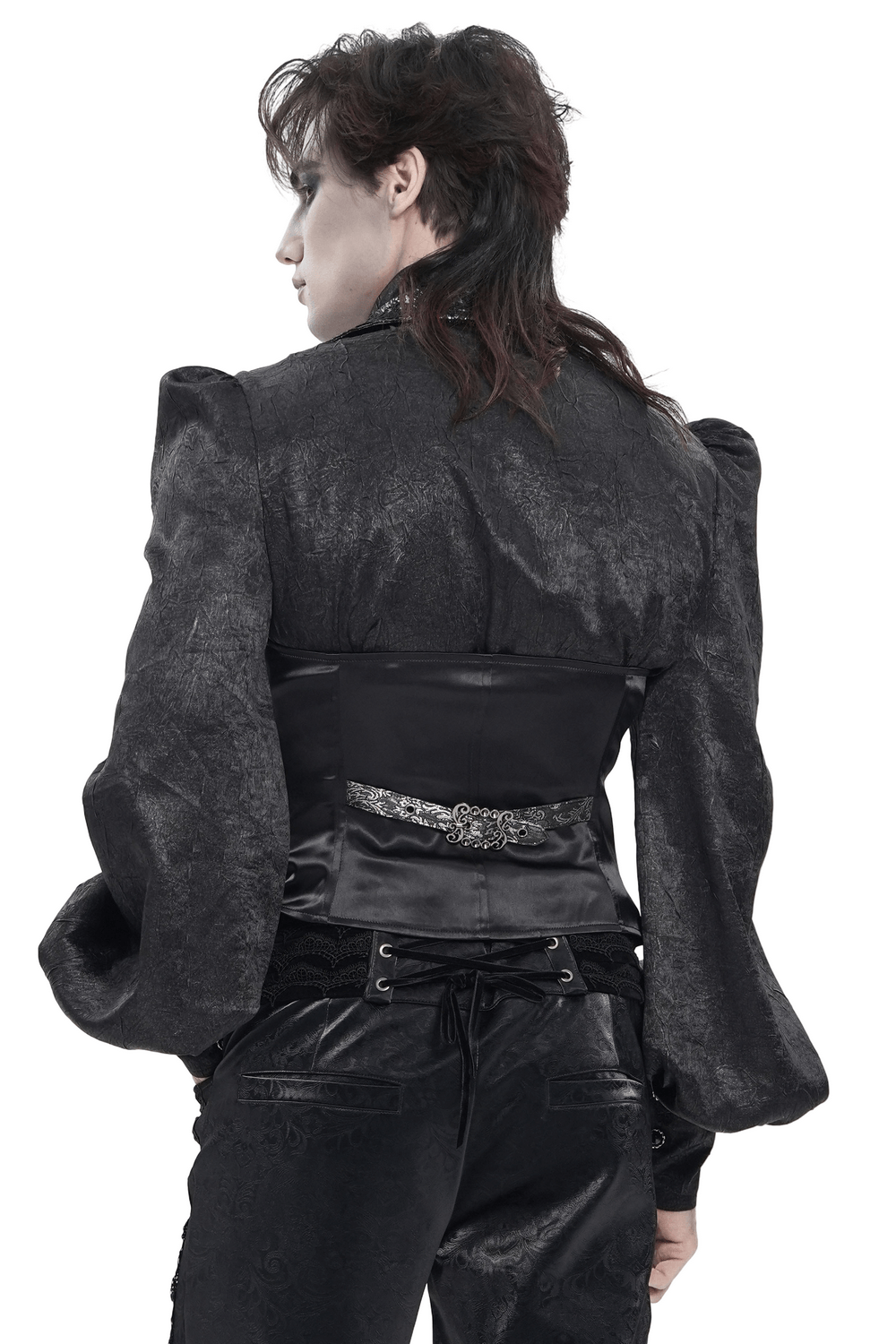 Black Silver Gothic Brocade Waistcoat with Lace