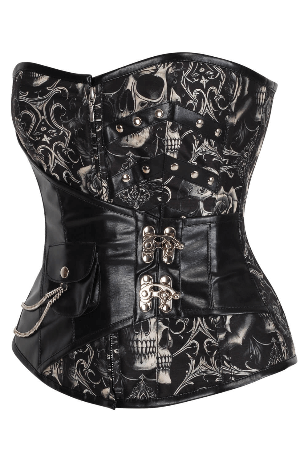 Black Skull Baroque Overbust Corset in Steampunk Fashion
