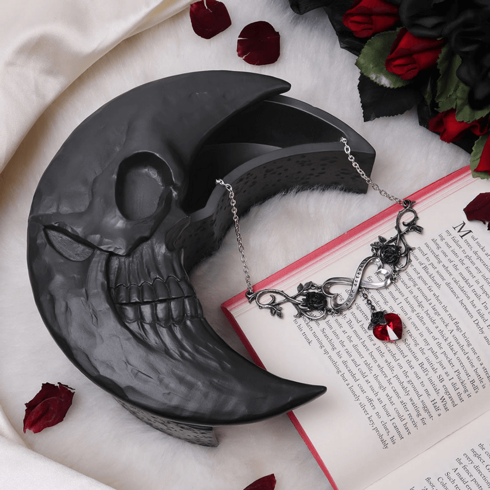 Black Skull Moon Crescent Jewelry Storage Box