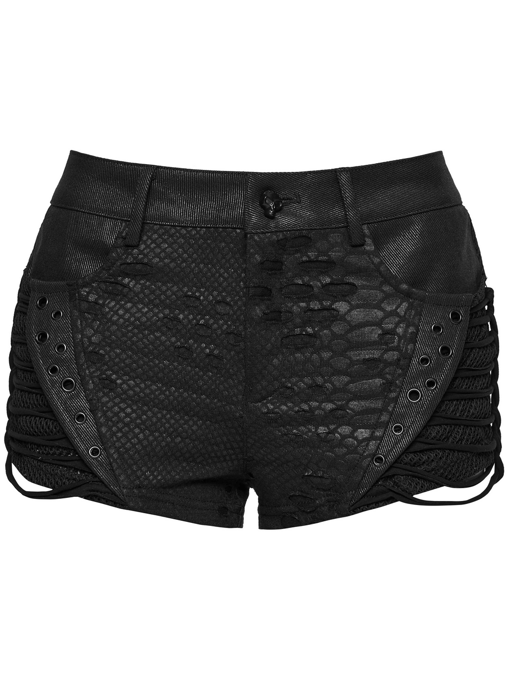 Black Snake-Print Punk Low Waist Lace-Up Shorts