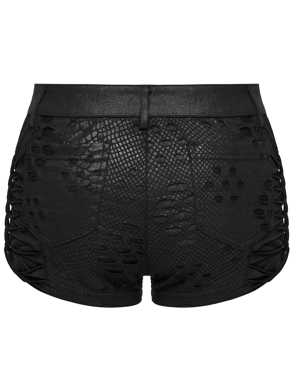 Black Snake-Print Punk Low Waist Lace-Up Shorts