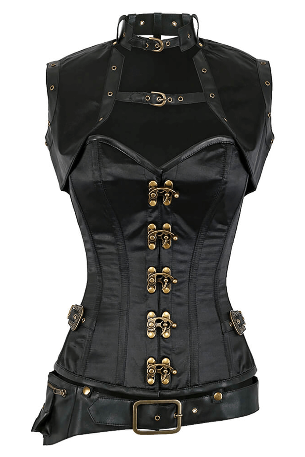 Black Steampunk Corset with Shrug and Belt Pouch for Cosplay
