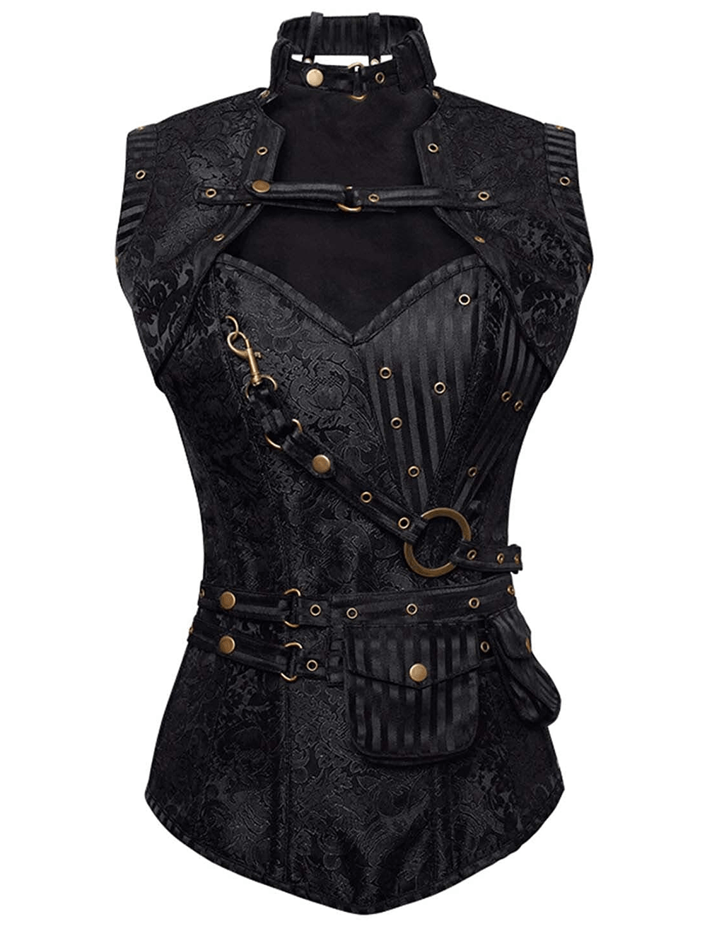 Black Steampunk Overbust Corset with Harness Detail