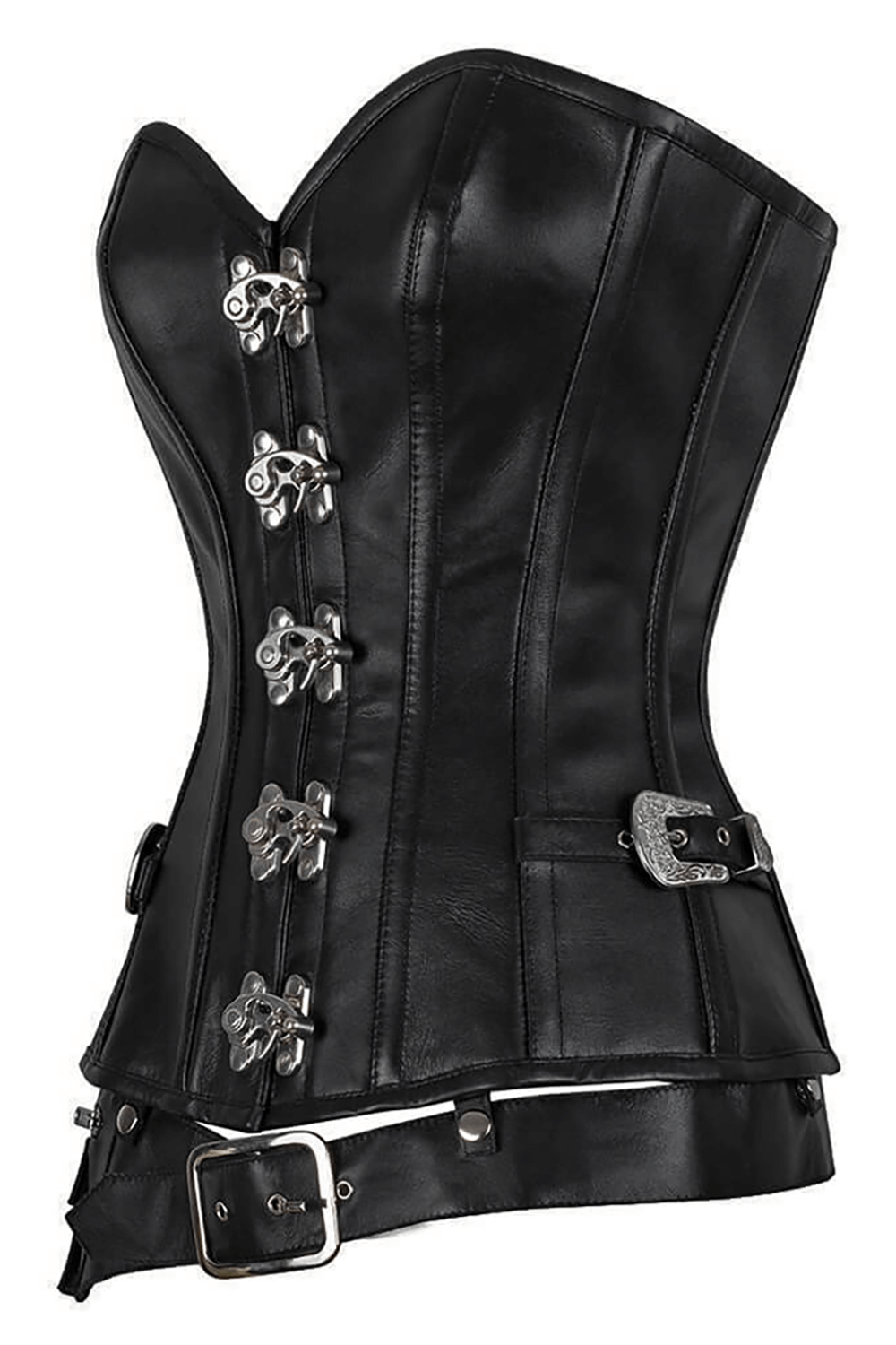 Black Steampunk Overbust Corset with Pouch Belt and Buckles