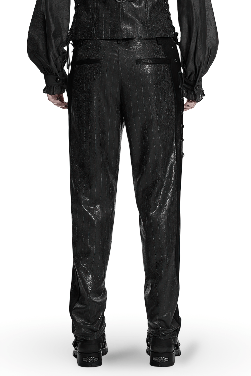 Black Striped Imitation Leather Steampunk Pants