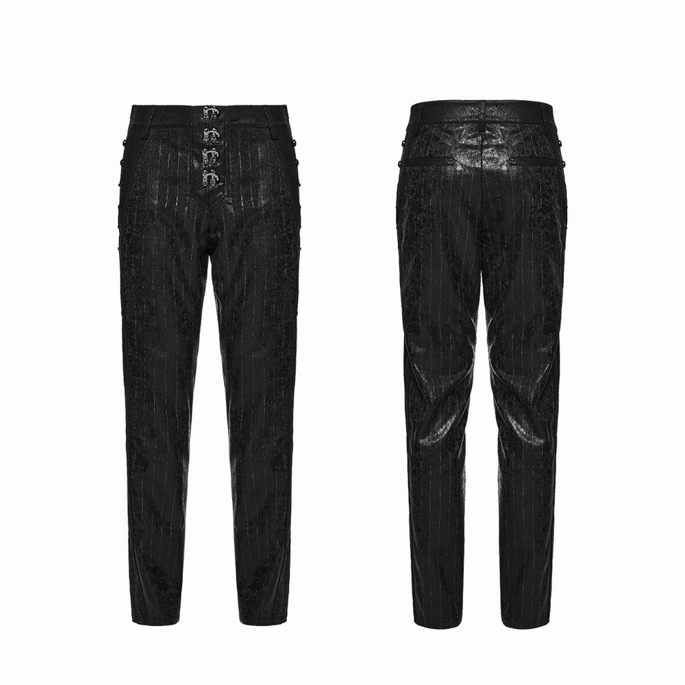 Black Striped Imitation Leather Steampunk Pants