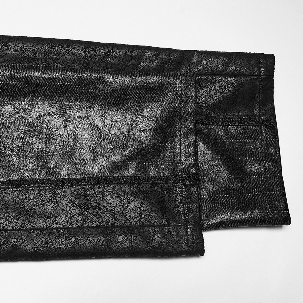 Black Striped Imitation Leather Steampunk Pants