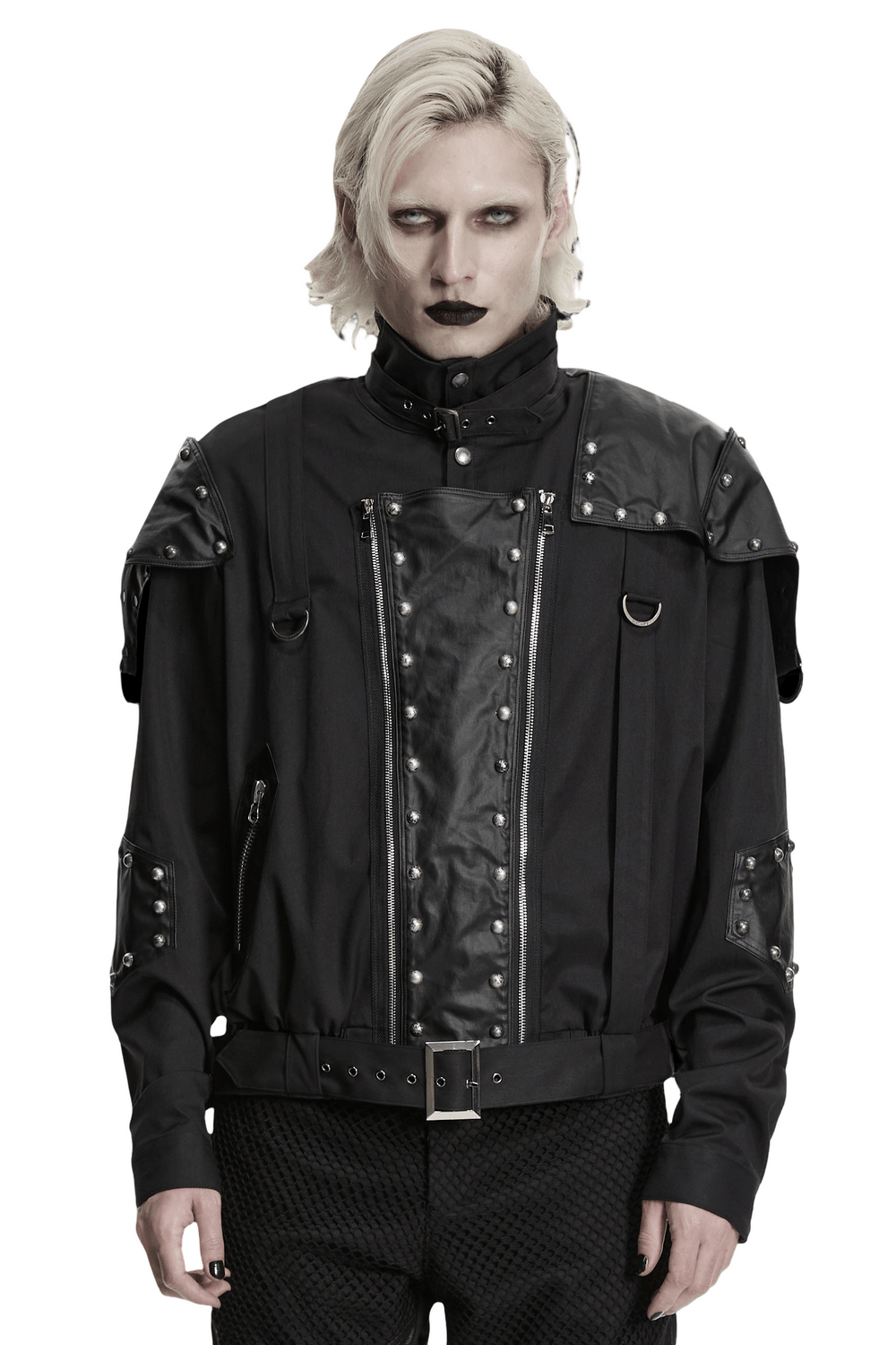 Black Studded Cropped Biker Jacket with D-Rings