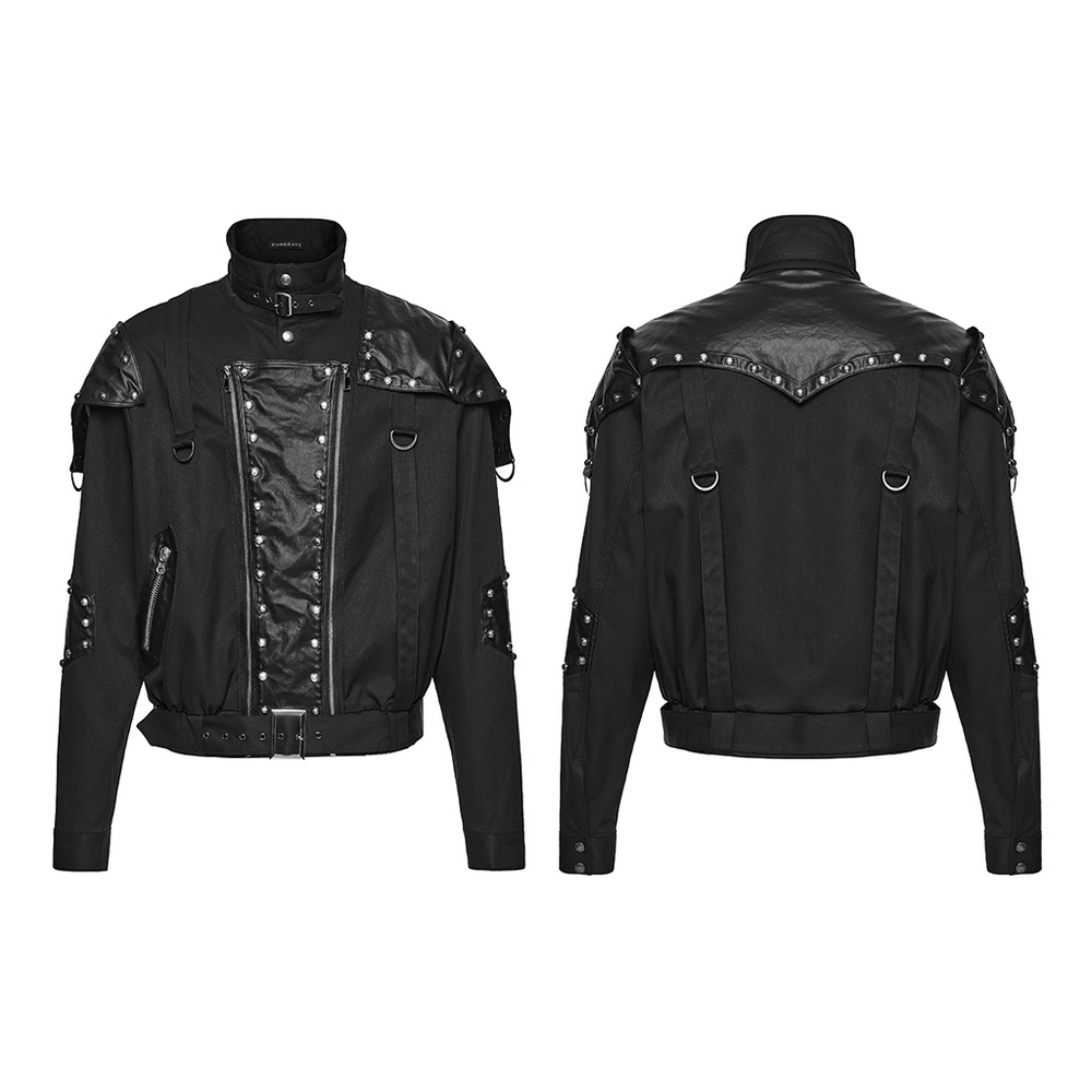 Black Studded Cropped Biker Jacket with D-Rings