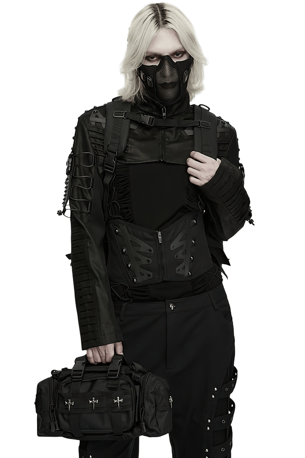 Black Tactical Backpack with Webbing and Pouches