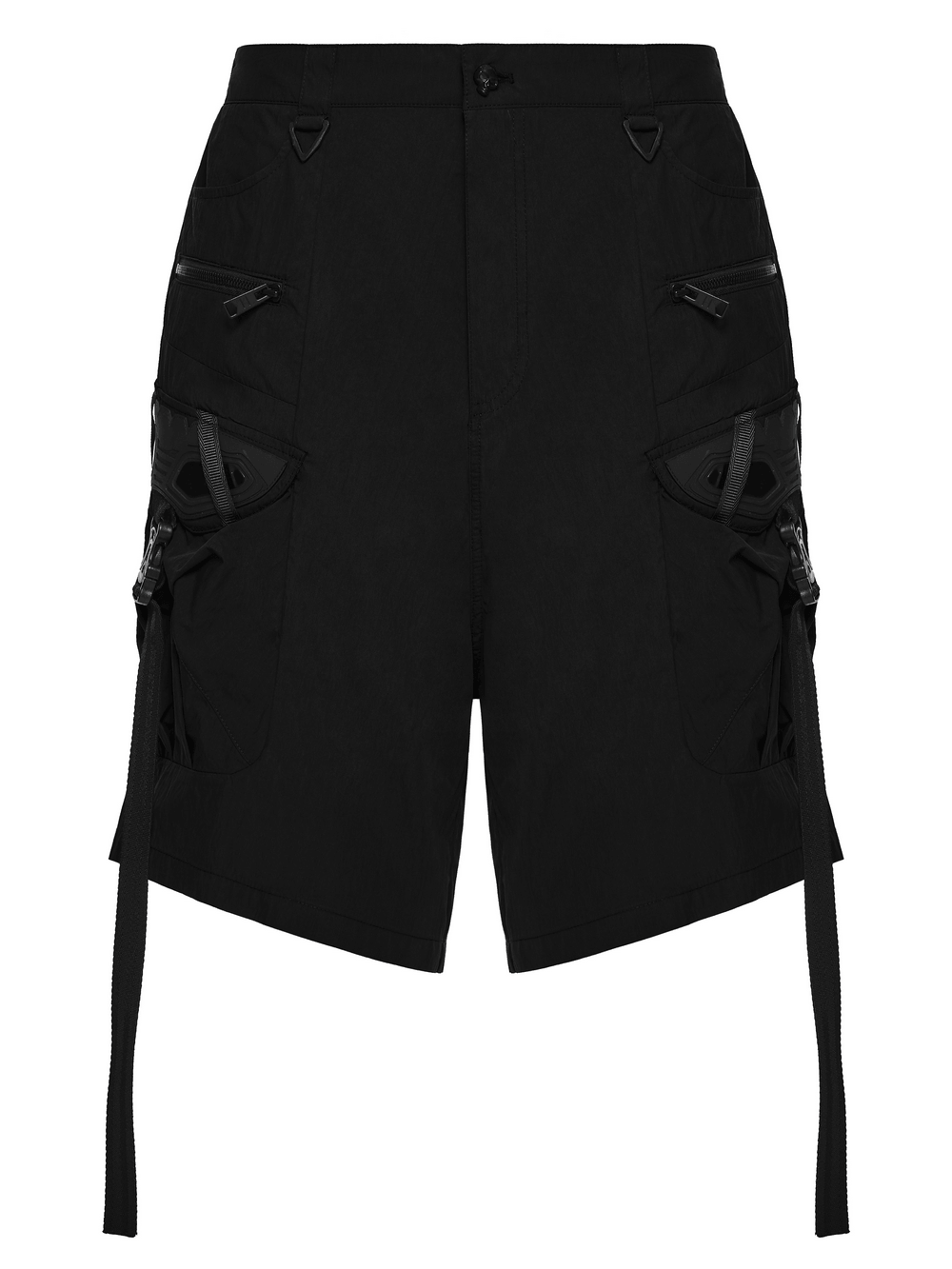 Black Techwear Cargo Shorts With Hanging Straps
