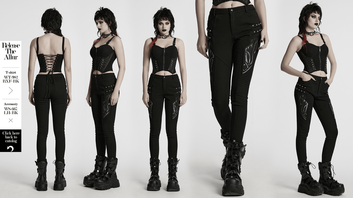 US SALE of Black Techwear Trousers with Rubber Patch Details