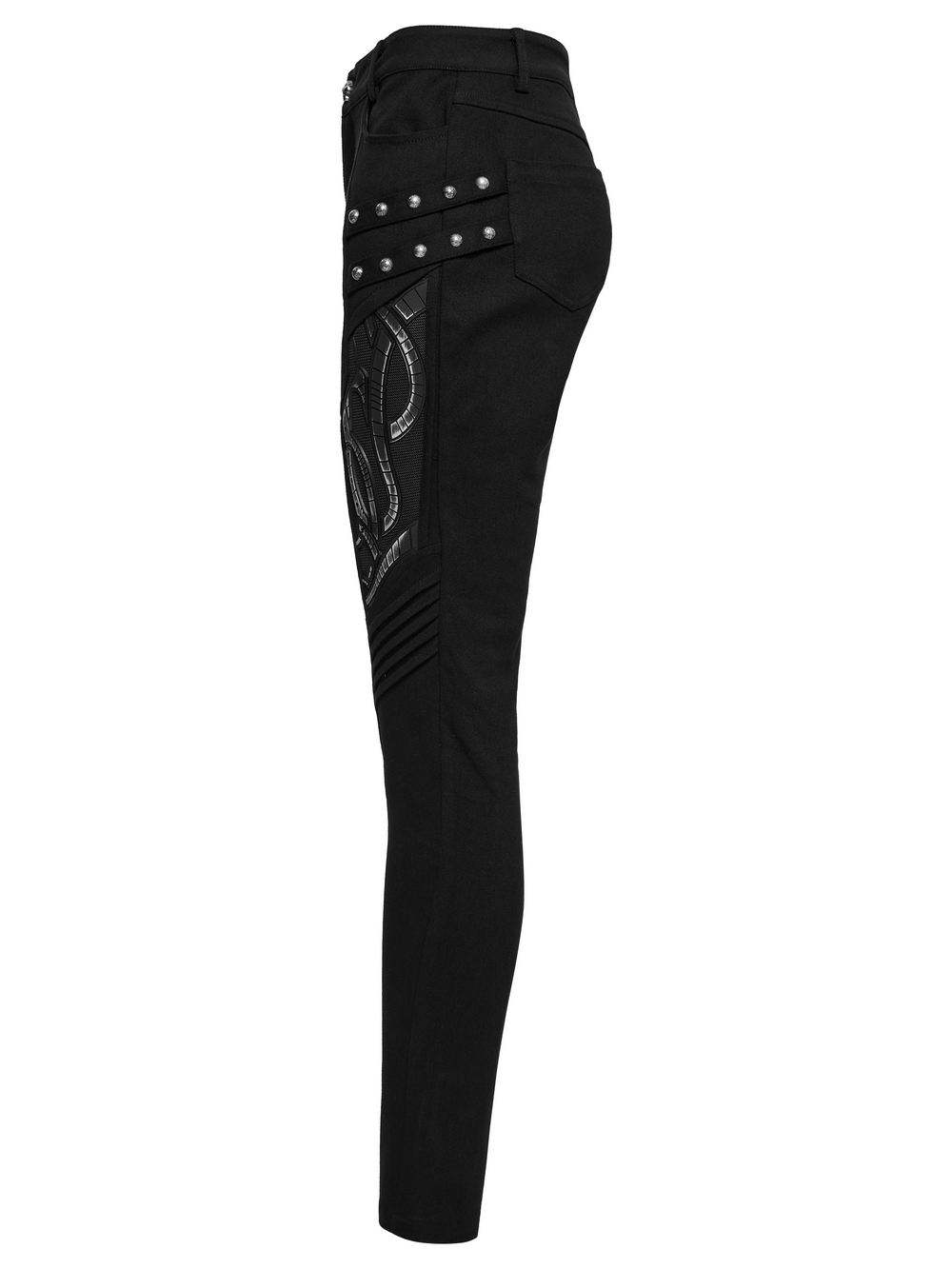 US SALE of Black Techwear Trousers with Rubber Patch Details