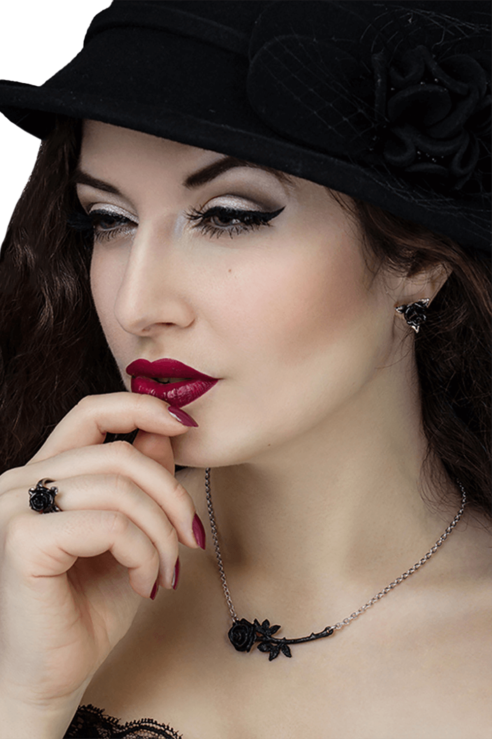 Black Thorn Rose Necklace with Swarovski Crystals and Chain