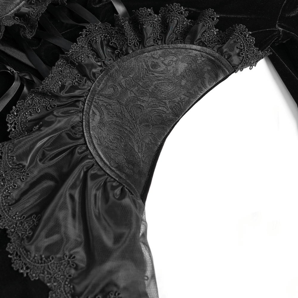 Black Velvet Gothic Top with Corset Front and Lace Sleeves