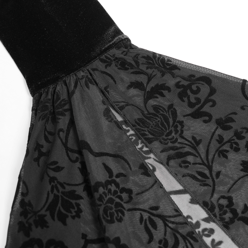 Black Velvet Gothic Top with Corset Front and Lace Sleeves